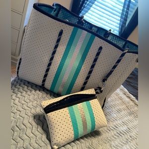 Large Neoprene Tote Bag WITH Matching Cosmetic Bag & Organizer Insert